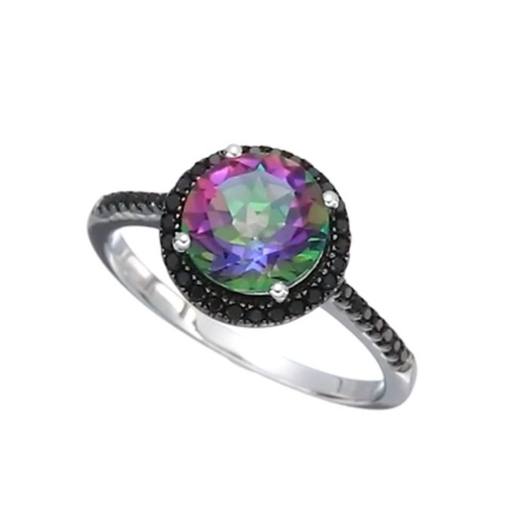 Mystic Topaz and Black Stone Silver Ring - Picture 2 of 5
